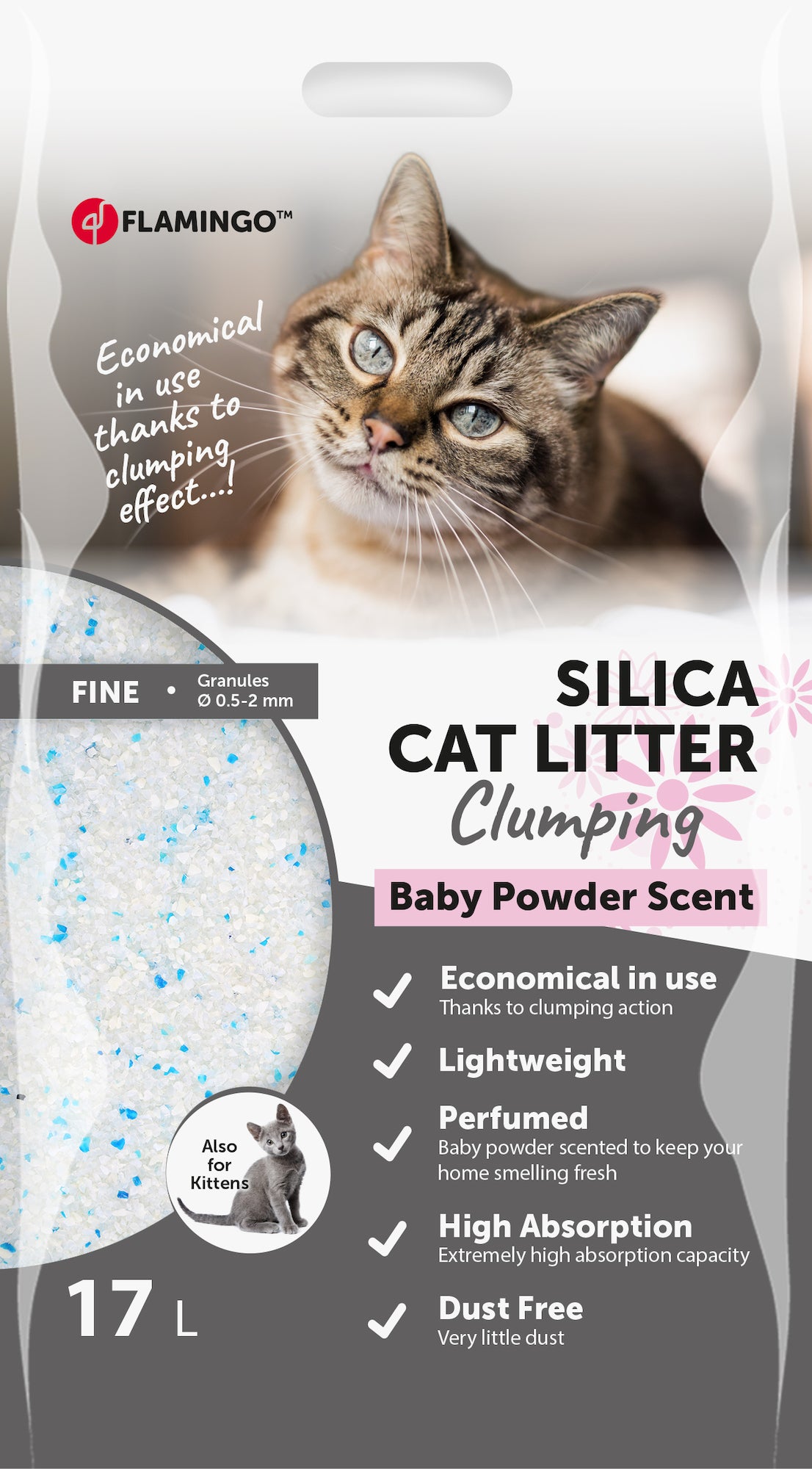 Babypoeder Silica Fijn klontvormend kattenbakvulling 17L - Huisdierplezier
