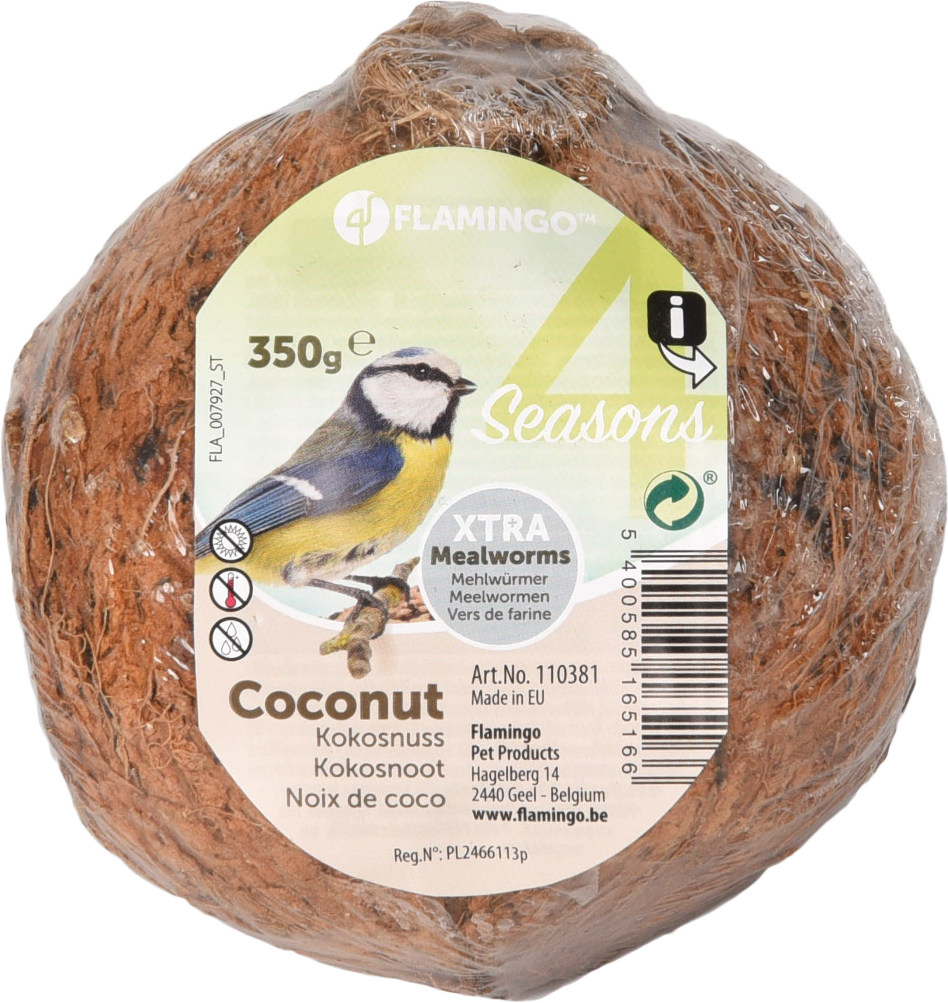 Vogel Kokosnoot met Meelwormen - Huisdierplezier