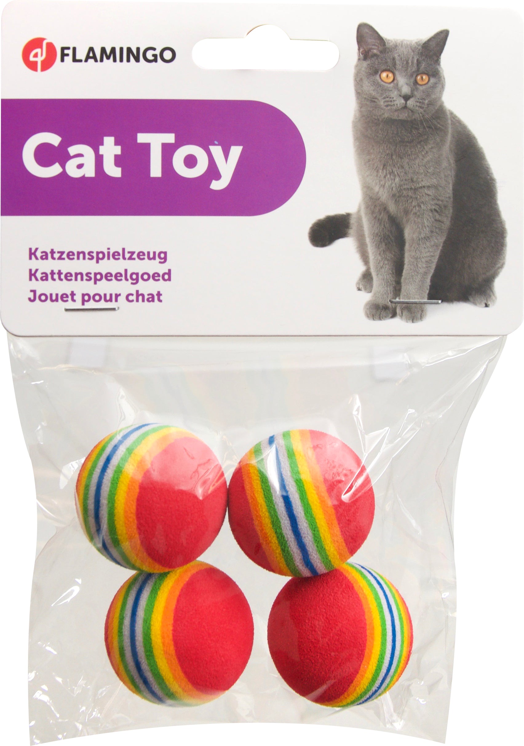 Kattenbal Regenboog Soft 4 stuks kattenspeeltje - Huisdierplezier